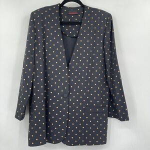 Vintage Casablanca Black Gold Long Sleeve Polka Dot Oversize Blazer Size 12